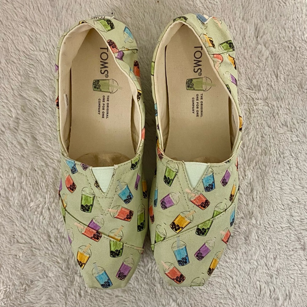 Toms Alpargata Green Matcha Boba Tea Printed Slip On Canvas Shoes Women’s Size 9 - Picture 6 of 10